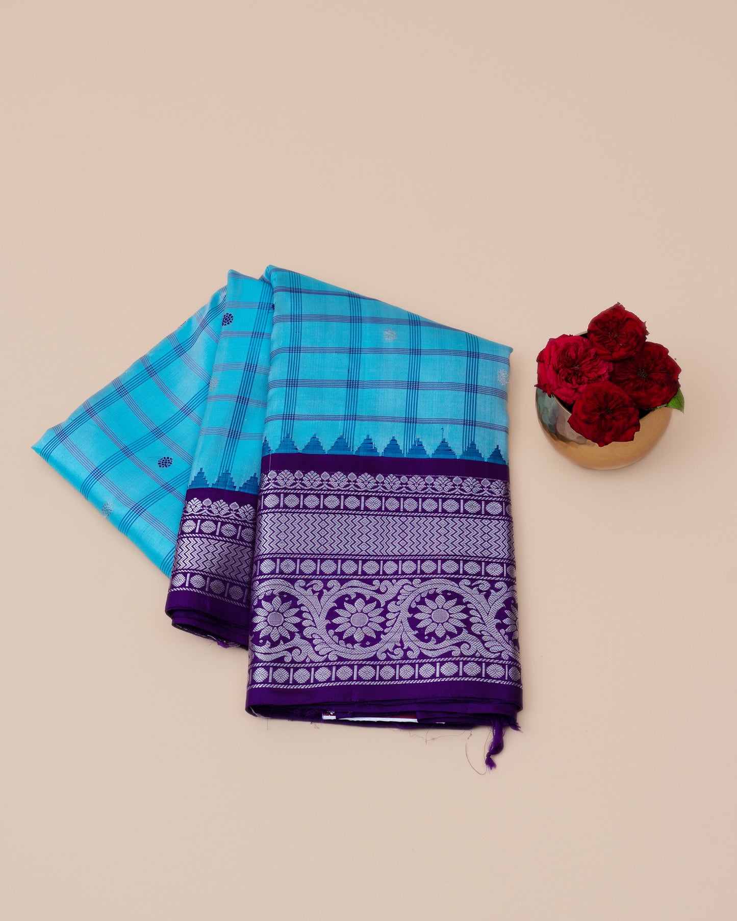 Gadwal Silk Checks Sky Blue Saree
