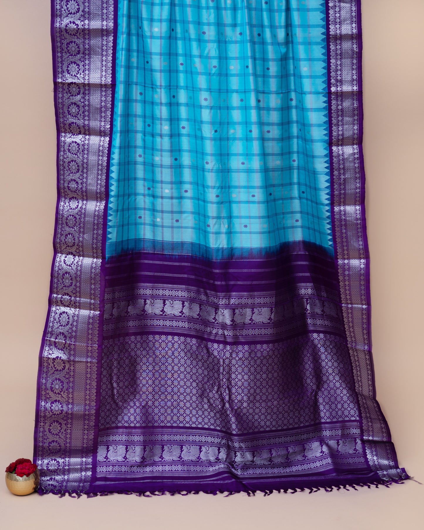 Gadwal Silk Checks Sky Blue Saree