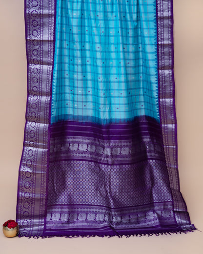 Gadwal Silk Checks Sky Blue Saree