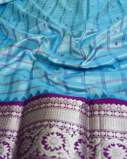 Gadwal Silk Checks Sky Blue Saree