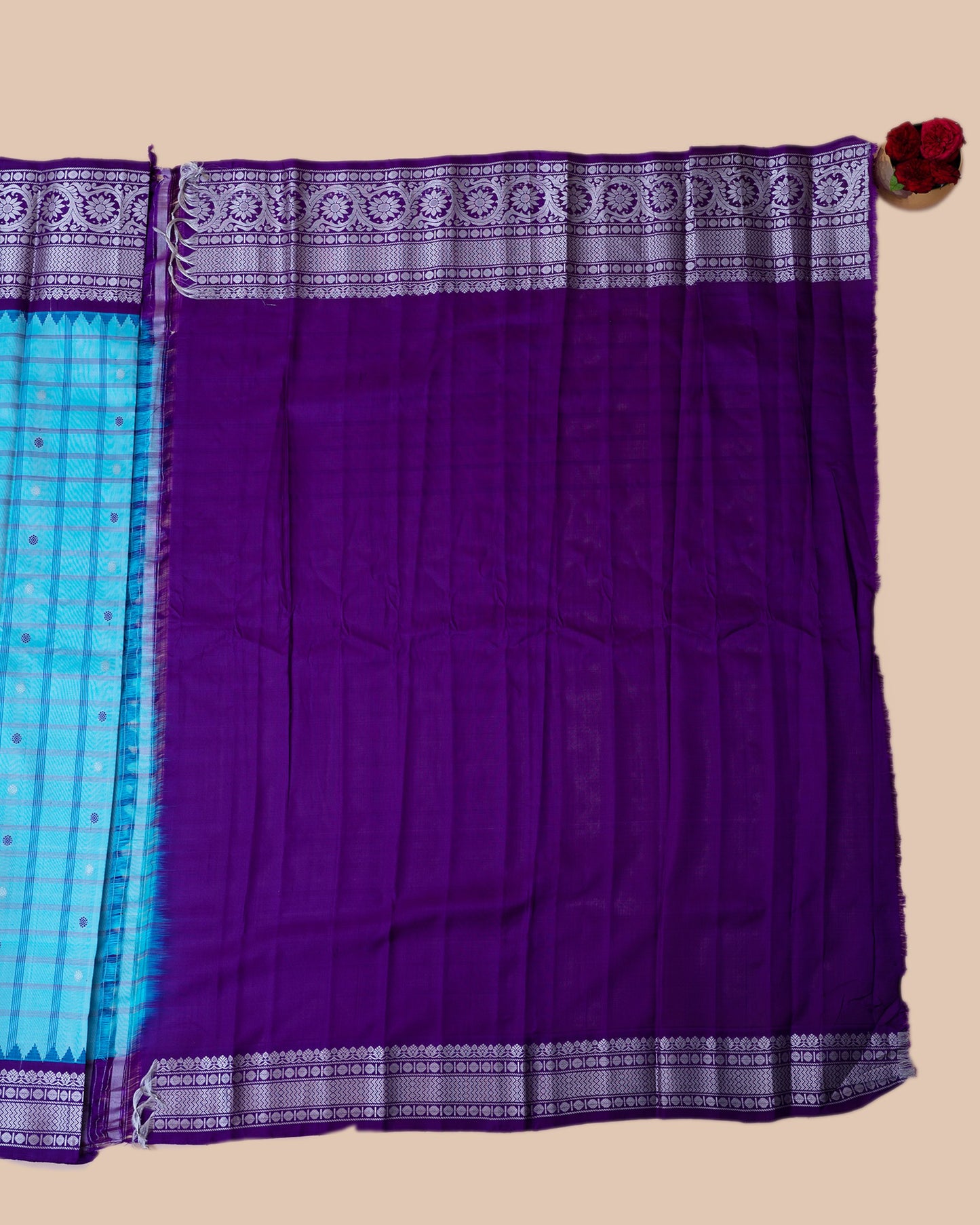 Gadwal Silk Checks Sky Blue Saree