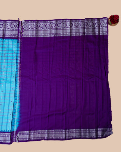 Gadwal Silk Checks Sky Blue Saree