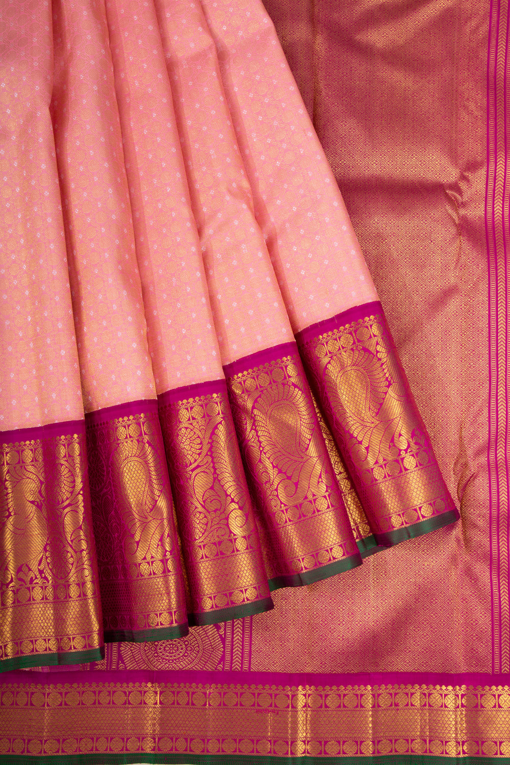 Kanchipuram Silk Checks And Butta Pink Saree