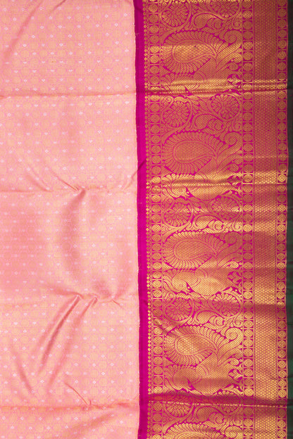 Kanchipuram Silk Checks And Butta Pink Saree