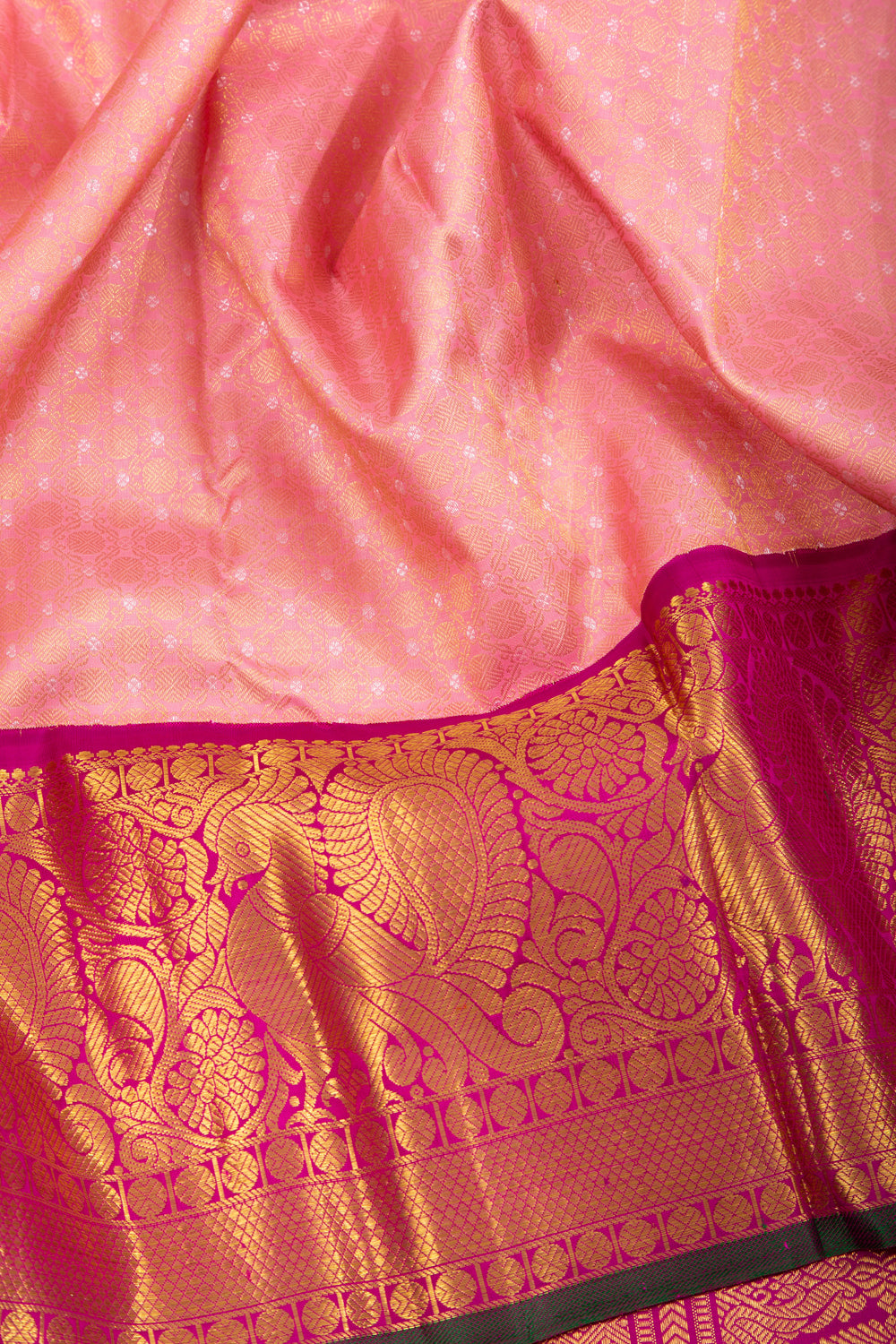 Kanchipuram Silk Checks And Butta Pink Saree