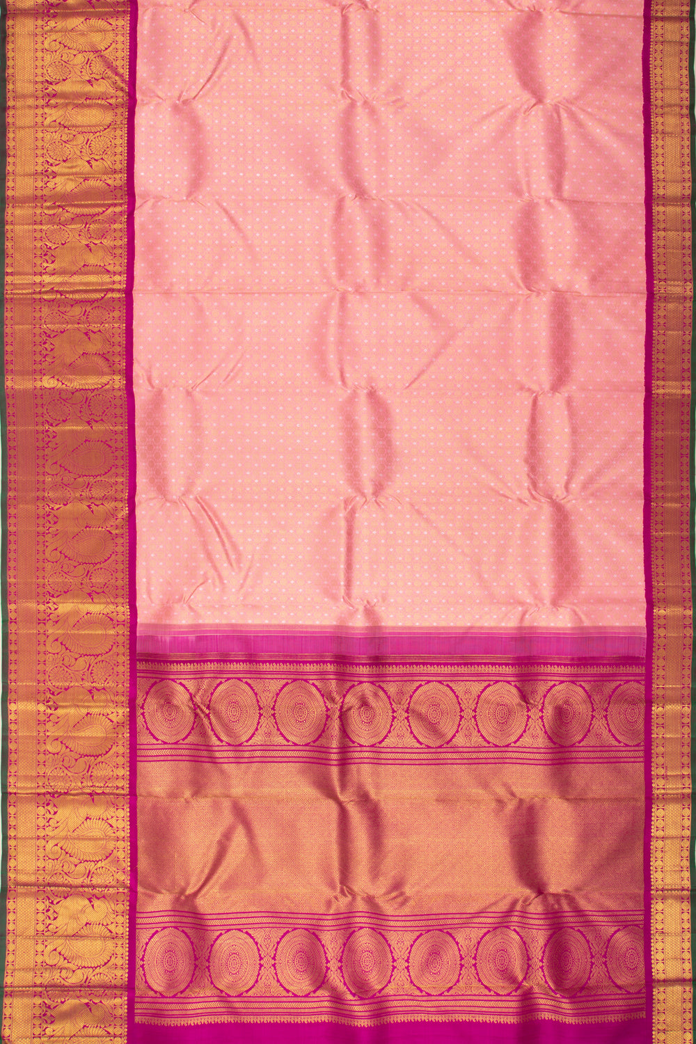 Kanchipuram Silk Checks And Butta Pink Saree