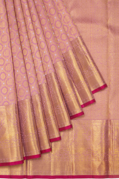 Kanchipuram Silk Criss-Cross Checks And Butta Baby Pink Saree
