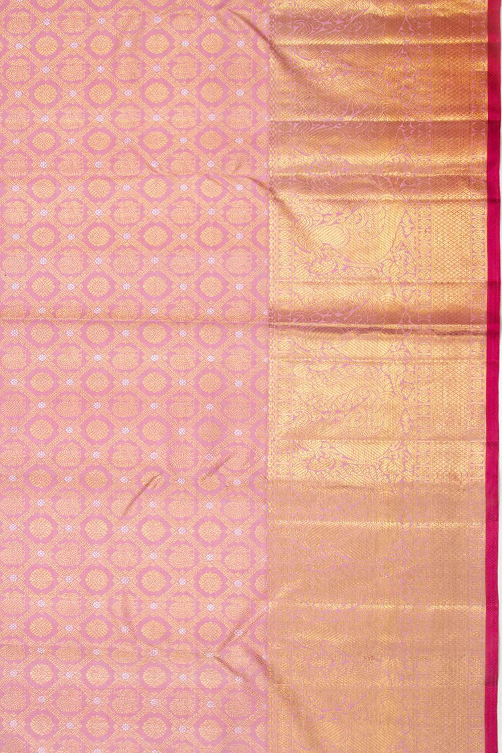 Kanchipuram Silk Criss-Cross Checks And Butta Baby Pink Saree