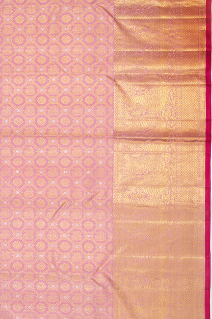 Kanchipuram Silk Criss-Cross Checks And Butta Baby Pink Saree