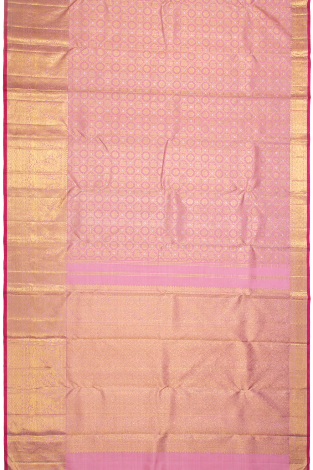 Kanchipuram Silk Criss-Cross Checks And Butta Baby Pink Saree