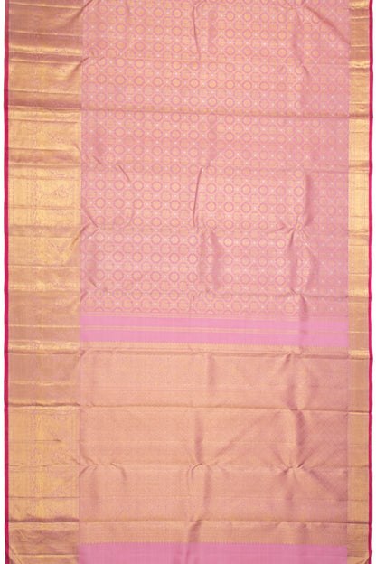 Kanchipuram Silk Criss-Cross Checks And Butta Baby Pink Saree