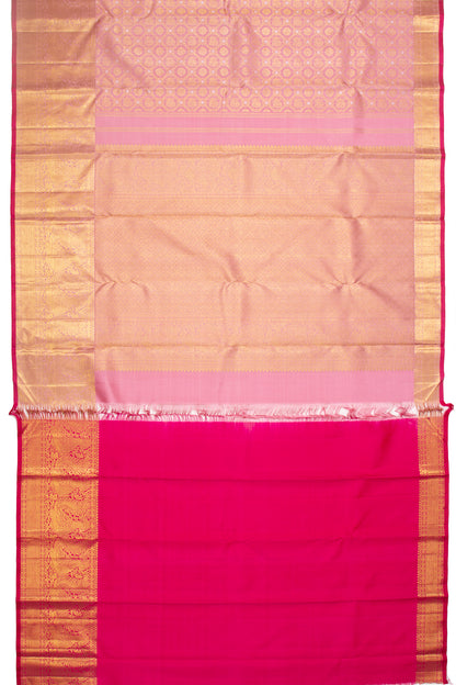 Kanchipuram Silk Criss-Cross Checks And Butta Baby Pink Saree