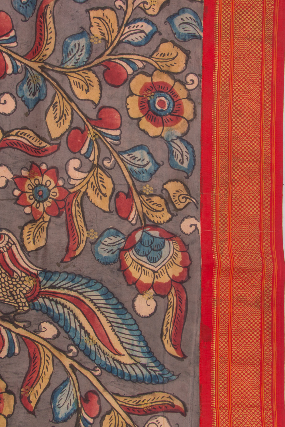 Kanchipuram Silk Kalamkari And Butta Grey Saree