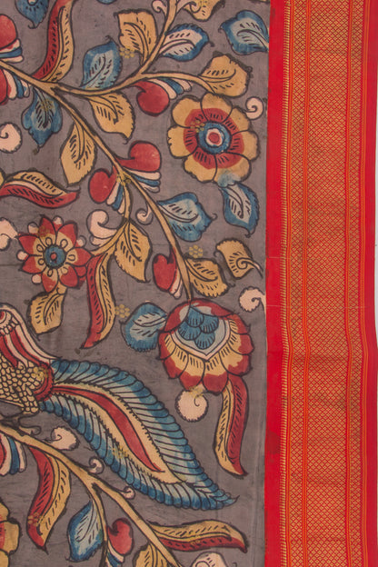 Kanchipuram Silk Kalamkari And Butta Grey Saree