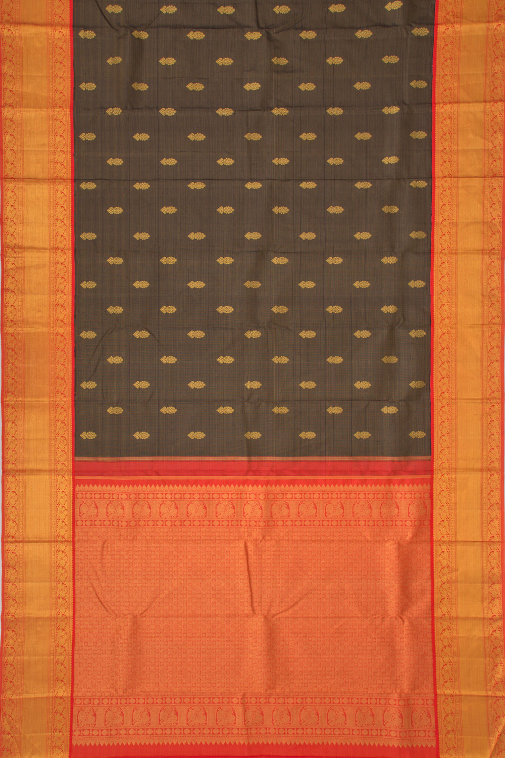Kanchipuram Silk Oosi Lines And Butta Black Saree