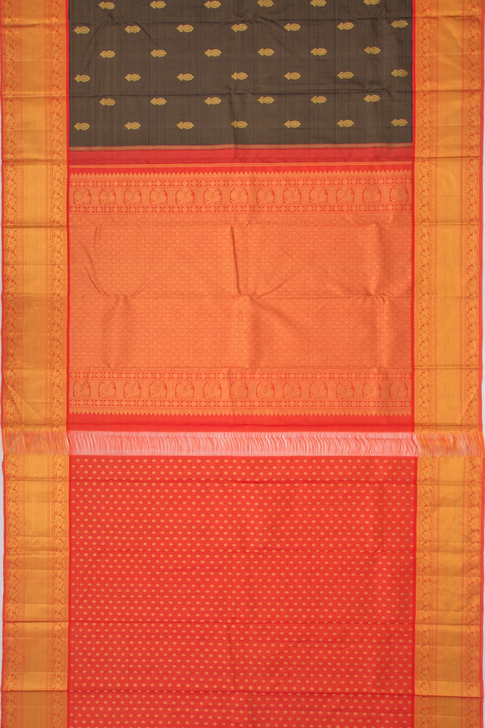 Kanchipuram Silk Oosi Lines And Butta Black Saree