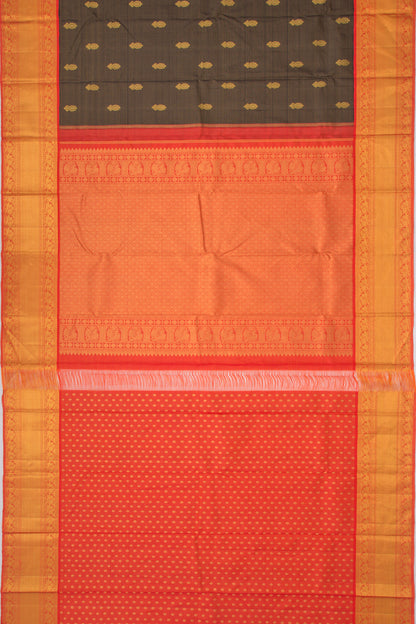 Kanchipuram Silk Oosi Lines And Butta Black Saree