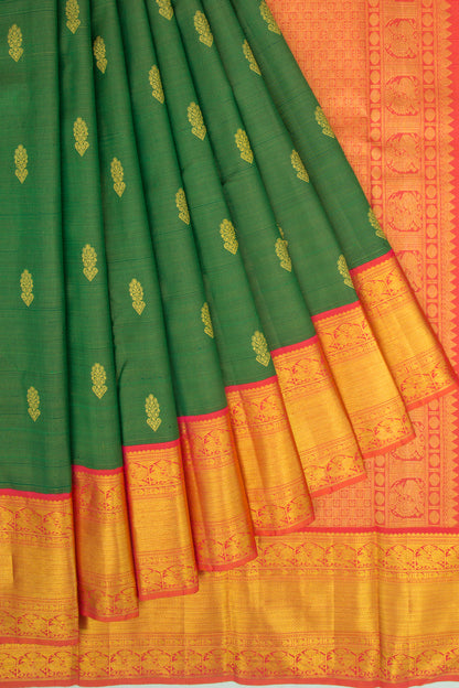 Kanchipuram Silk Oosi Lines and Butta Green Saree
