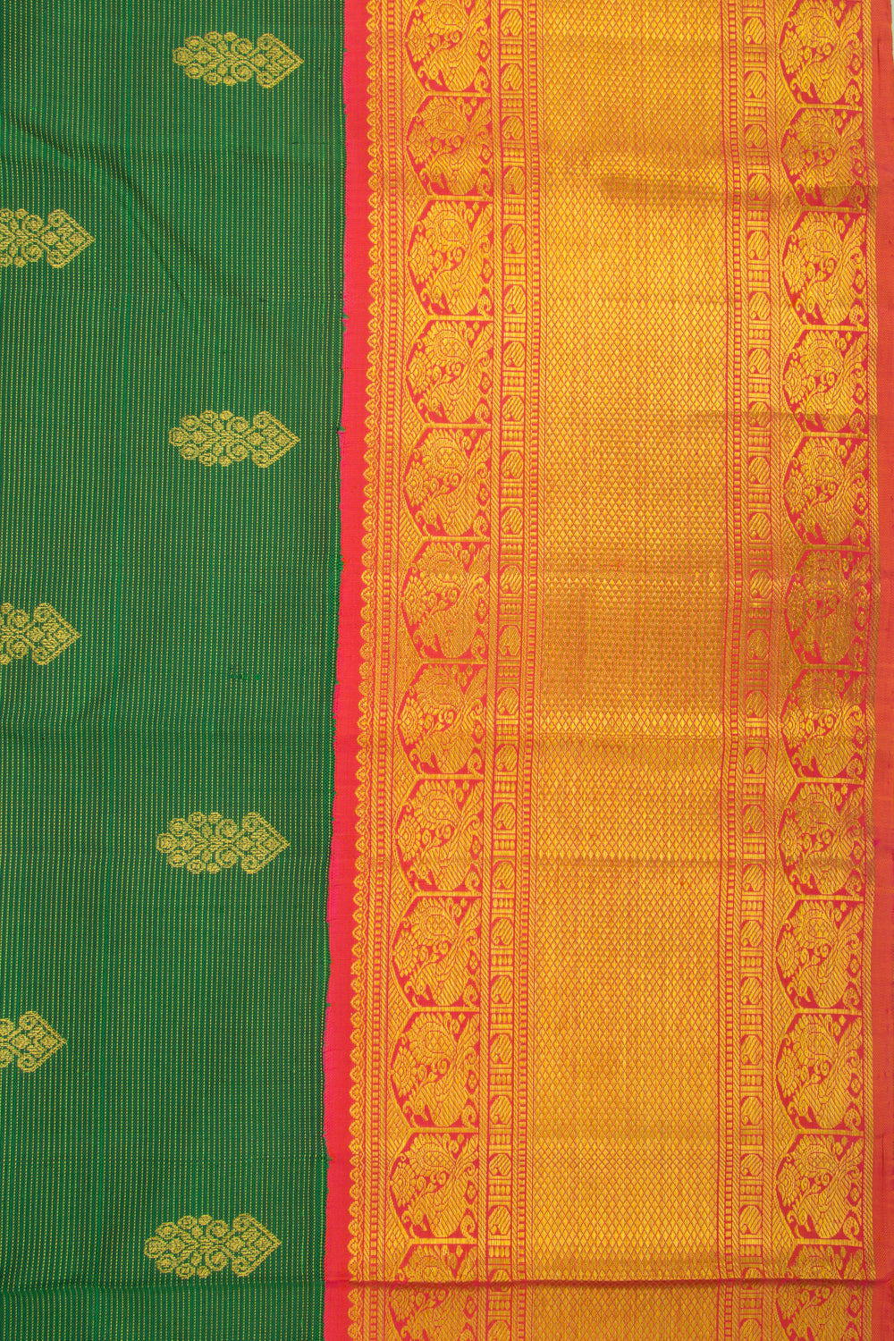 Kanchipuram Silk Oosi Lines and Butta Green Saree
