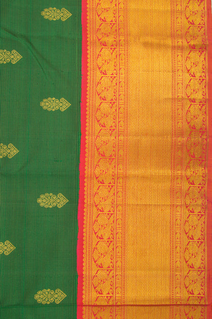 Kanchipuram Silk Oosi Lines and Butta Green Saree