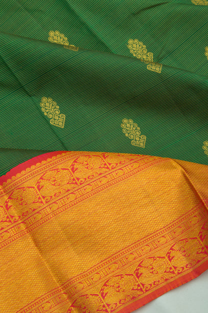 Kanchipuram Silk Oosi Lines and Butta Green Saree