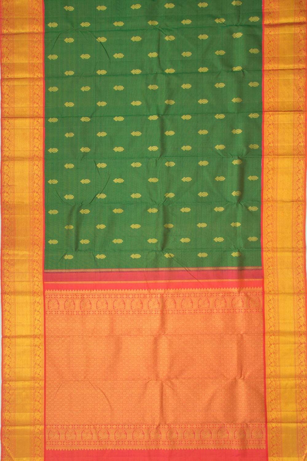Kanchipuram Silk Oosi Lines and Butta Green Saree