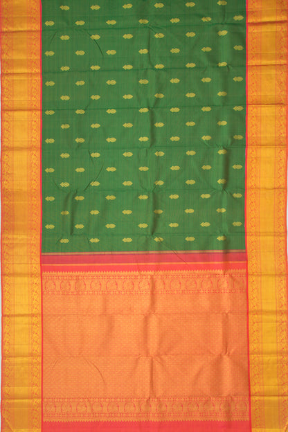 Kanchipuram Silk Oosi Lines and Butta Green Saree