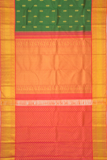 Kanchipuram Silk Oosi Lines and Butta Green Saree