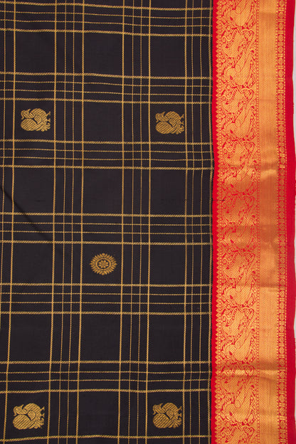 Kanchipuram Silk Checks And Butta Black Vintage Saree