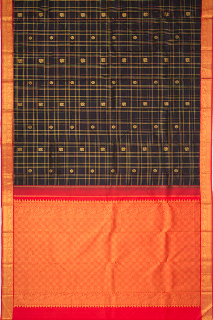Kanchipuram Silk Checks And Butta Black Vintage Saree