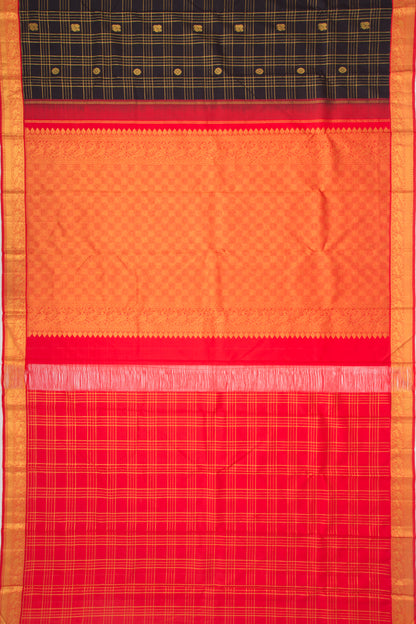 Kanchipuram Silk Checks And Butta Black Vintage Saree