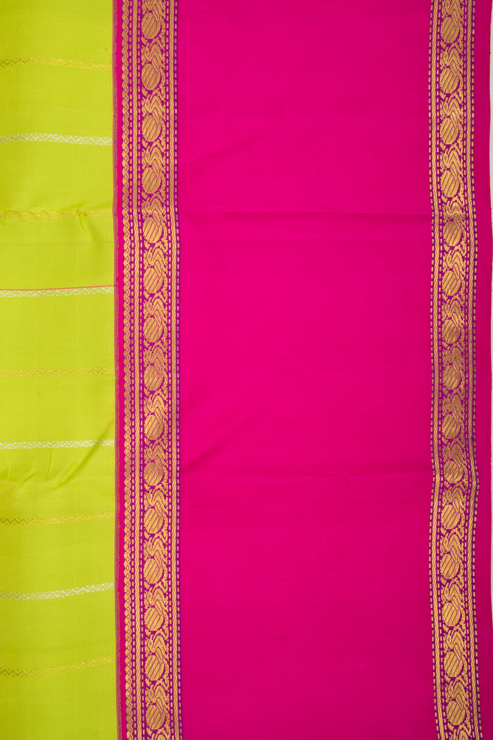 Kanchipuram Silk Vertical Lines Green Saree With Rettai Border