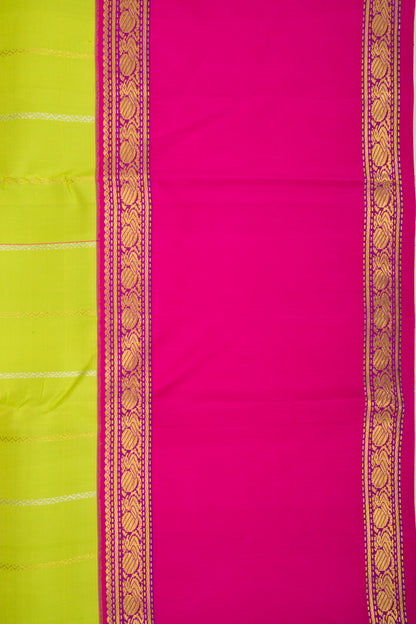 Kanchipuram Silk Vertical Lines Green Saree With Rettai Border