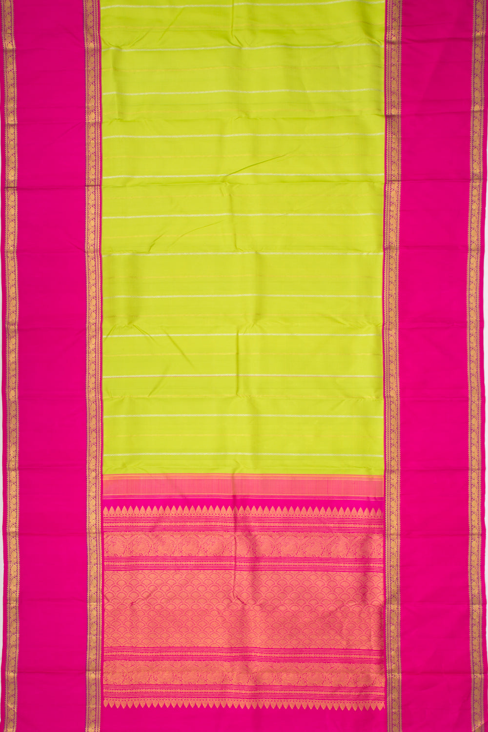 Kanchipuram Silk Vertical Lines Green Saree With Rettai Border