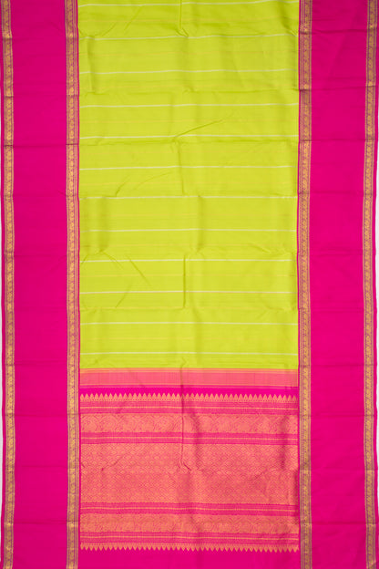 Kanchipuram Silk Vertical Lines Green Saree With Rettai Border
