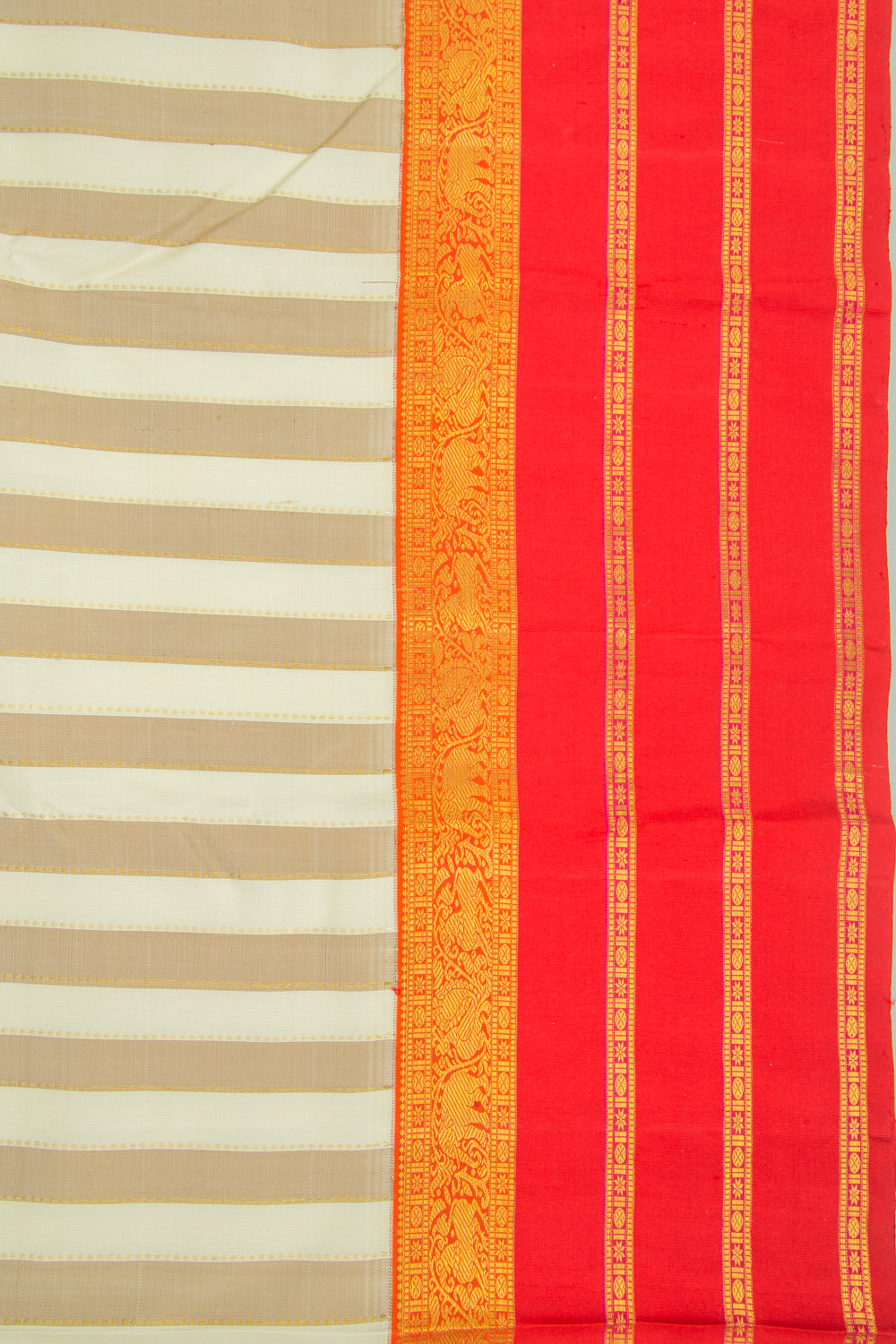 Kanchipuram Silk Vertical Lines Cream Saree