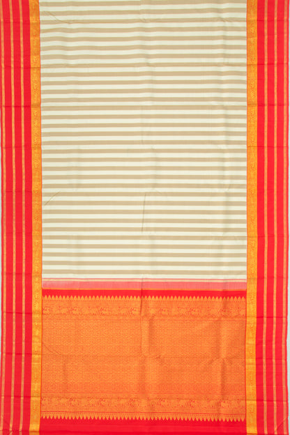 Kanchipuram Silk Vertical Lines Cream Saree