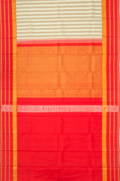 Kanchipuram Silk Vertical Lines Cream Saree