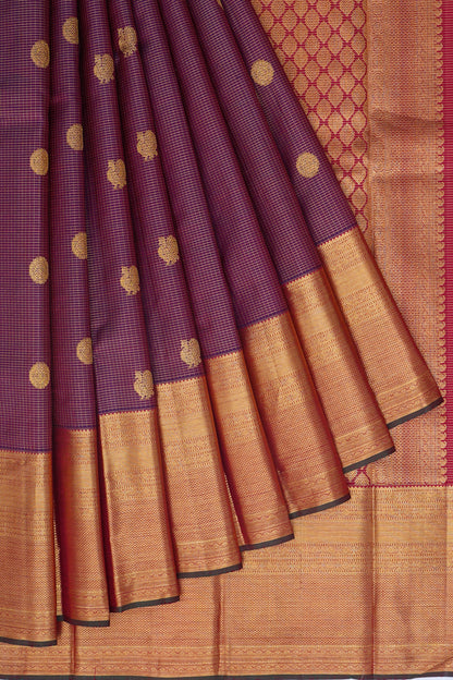 Kanchipuram Silk Checks and Butta Purple Saree