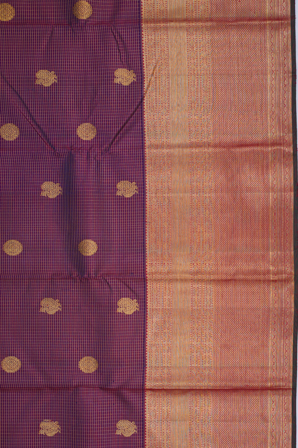Kanchipuram Silk Checks and Butta Purple Saree
