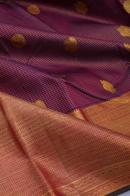 Kanchipuram Silk Checks and Butta Purple Saree