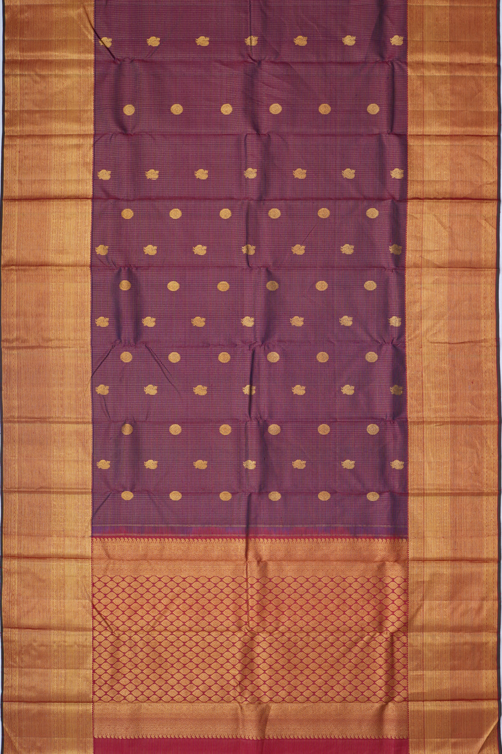 Kanchipuram Silk Checks and Butta Purple Saree