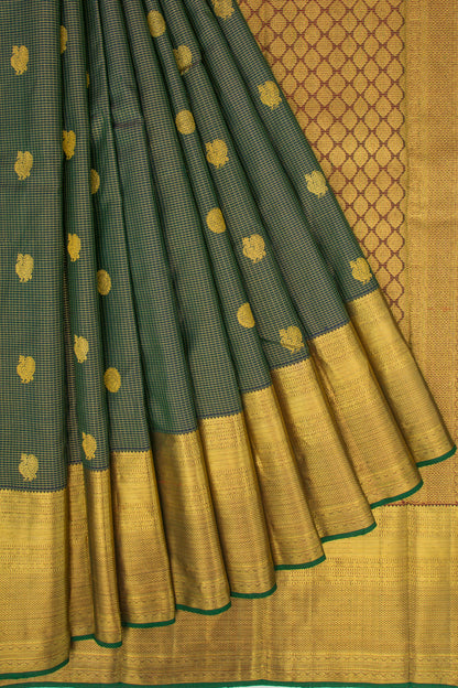 Kanchipuram Silk Checks And Butta Green Saree