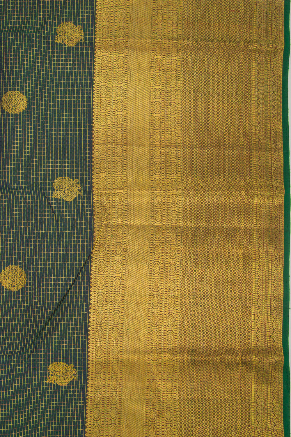 Kanchipuram Silk Checks And Butta Green Saree