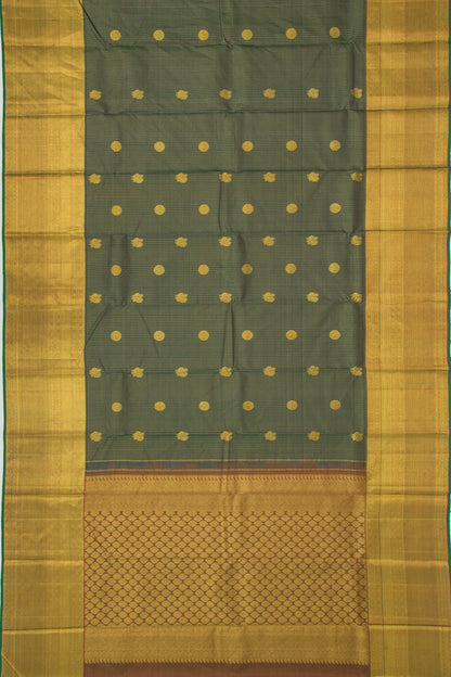 Kanchipuram Silk Checks And Butta Green Saree