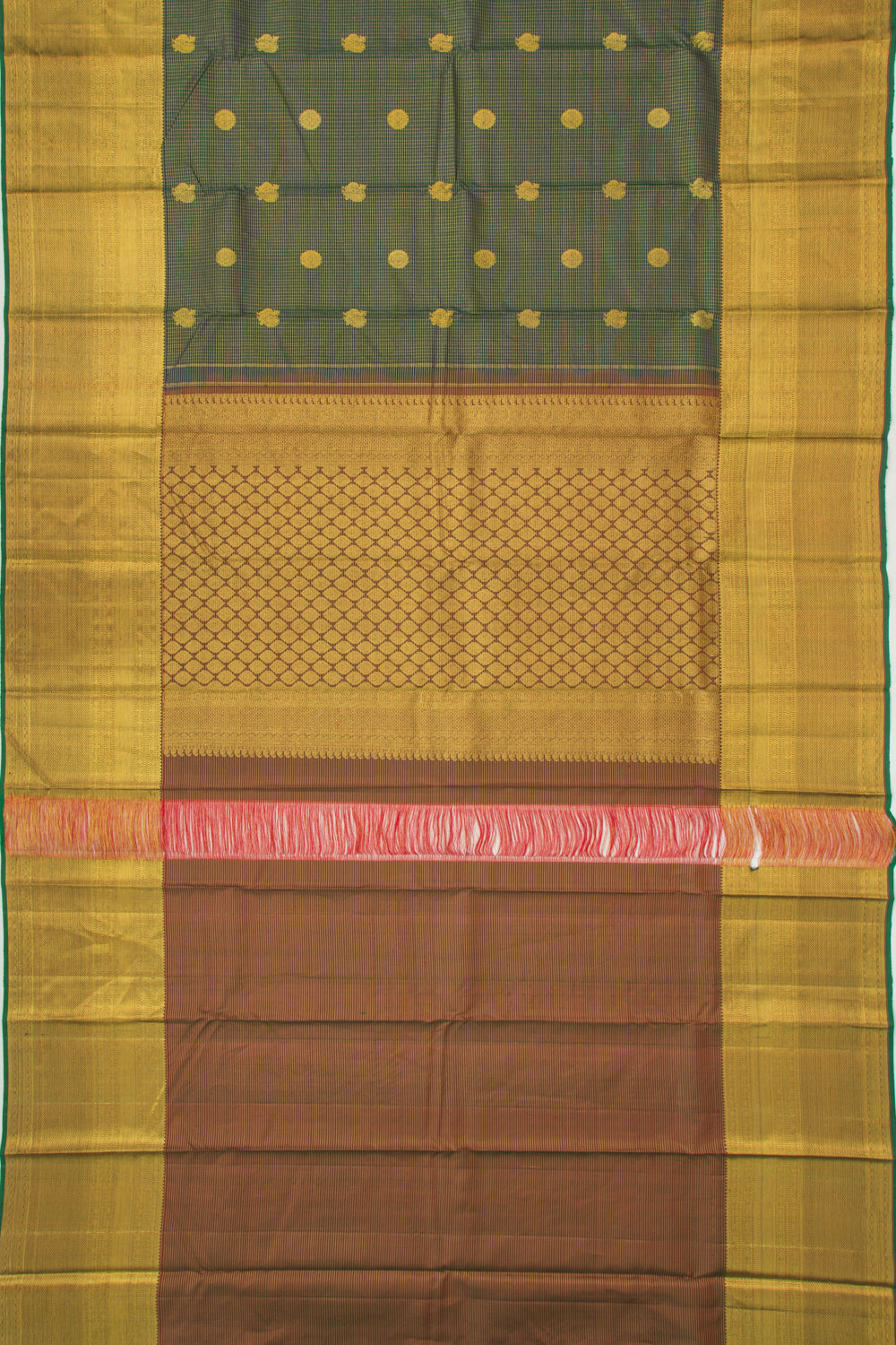 Kanchipuram Silk Checks And Butta Green Saree