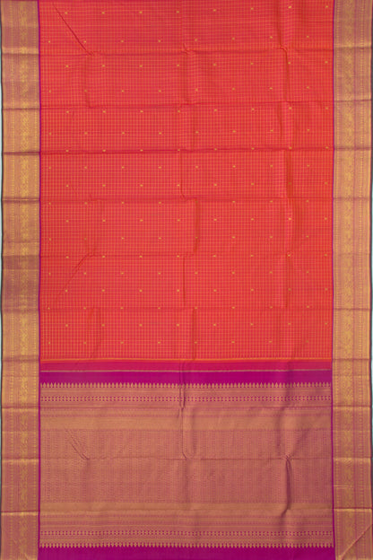 Kanchipuram Silk Checks And Butta Dual Tone Pink And Red Saree