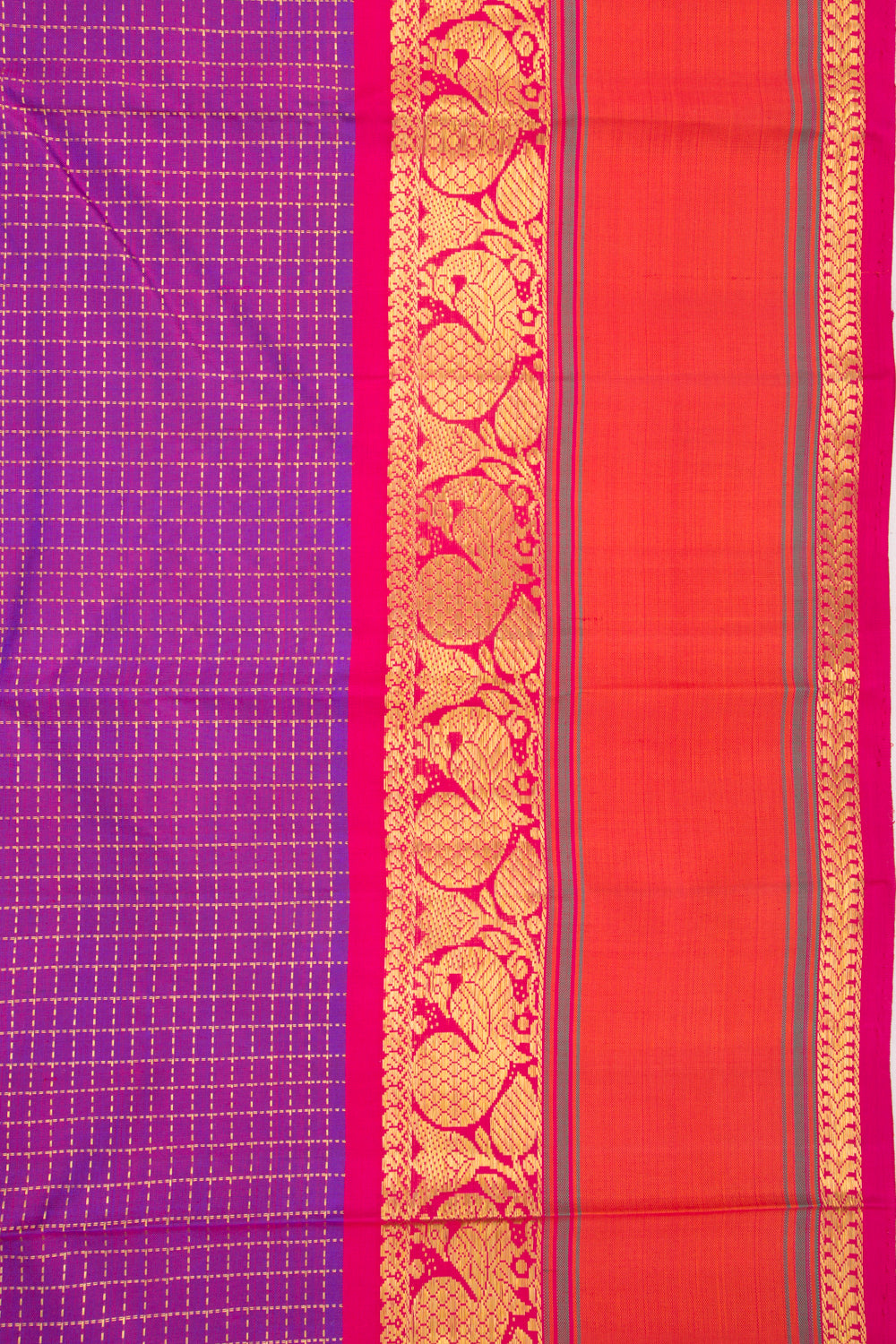 Kanchipuram Silk Checks Purple Saree With Rettai Border