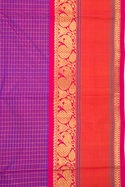 Kanchipuram Silk Checks Purple Saree With Rettai Border