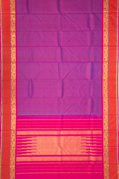 Kanchipuram Silk Checks Purple Saree With Rettai Border